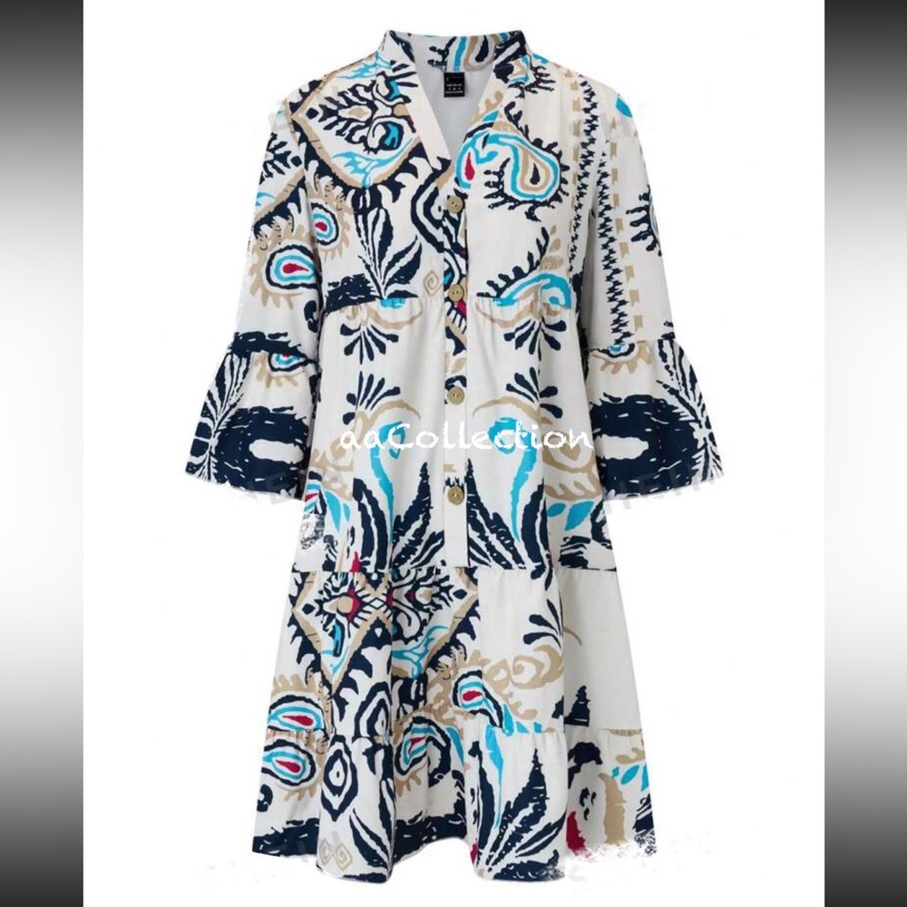 Boho Floral Paisley Print Button Dress - Picture 4 of 4